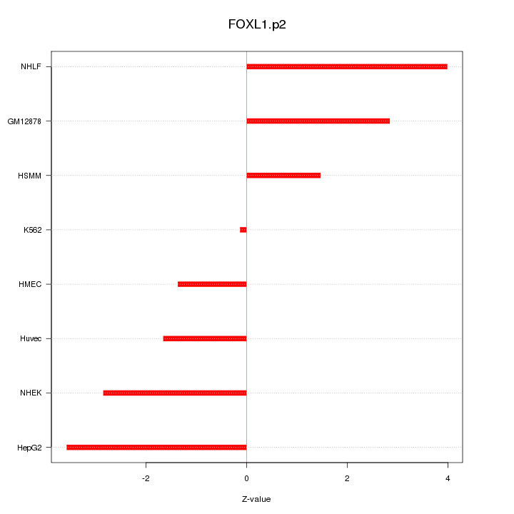 Sorted Z-values for motif FOXL1.p2