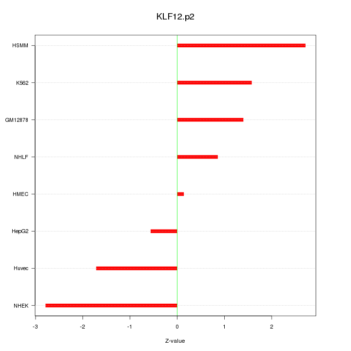 Sorted Z-values for motif KLF12.p2
