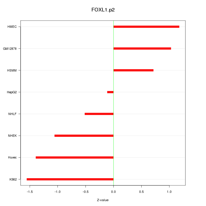 Sorted Z-values for motif FOXL1.p2