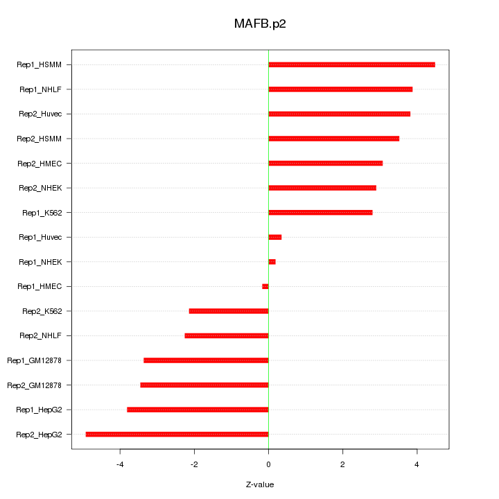 Sorted Z-values for motif MAFB.p2