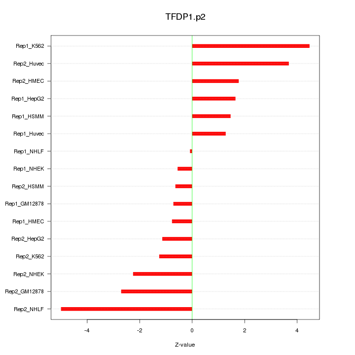 Sorted Z-values for motif TFDP1.p2